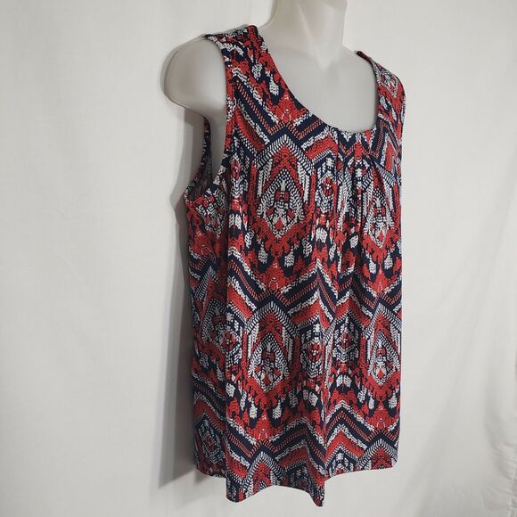 Womens Top Small Chevron Print Multicolored Tank Sleeveless Stretch Pleats Scoop - Picture 5 of 8